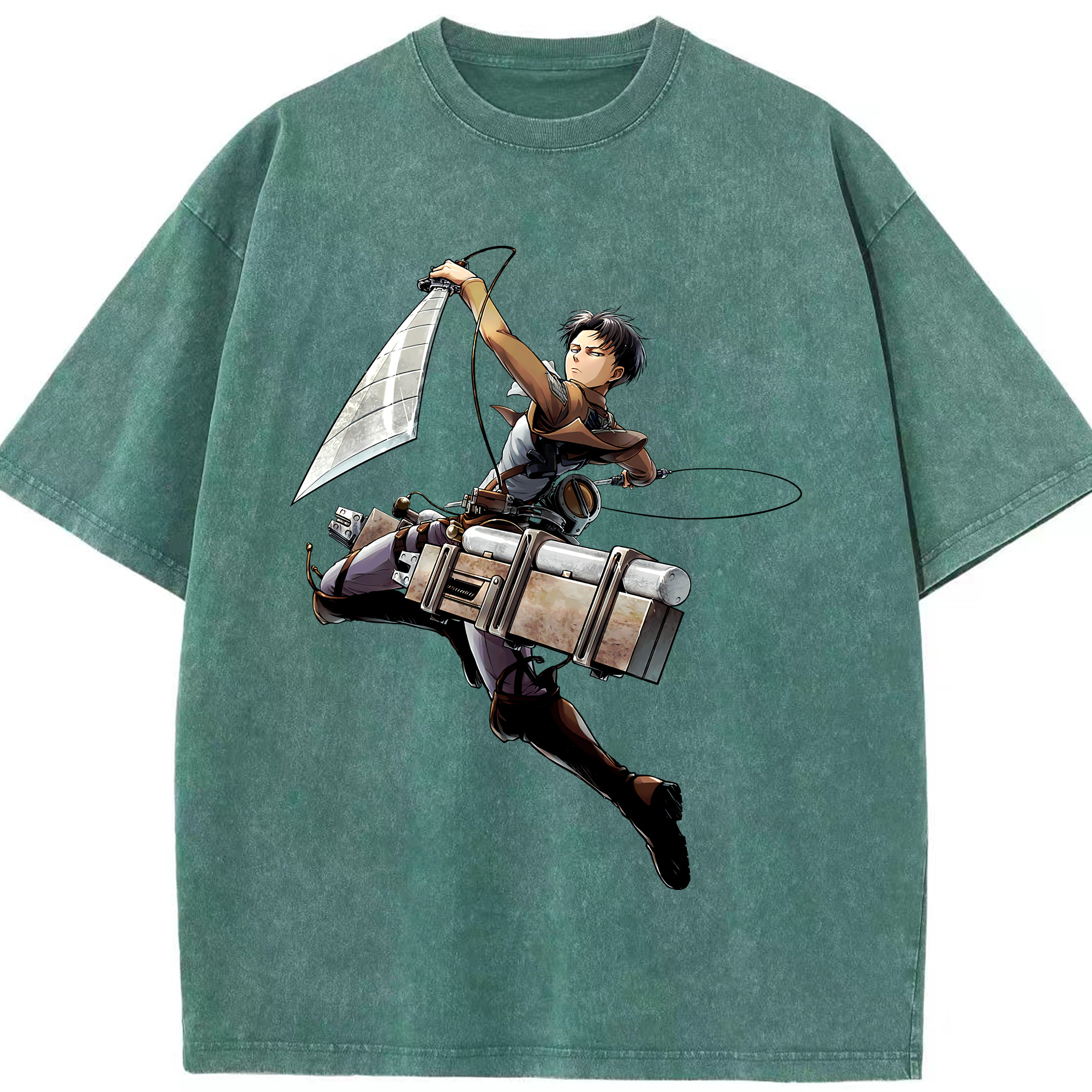 （画像用） 進撃の巨人 リヴァイ·アッカーマン Attack on Titan Levi Ackerman 綿100% ヴィンテージ風 半袖Tシャツ（フロントプリント）